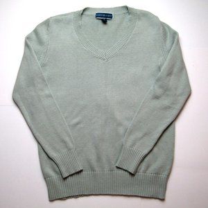 KAREN SCOTT Women's Size Small Mint Green Knit Cotton Sweater V-Neck Long Sleeve